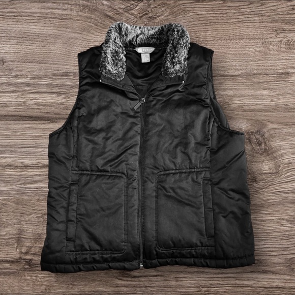 Koret Black Vest with Faux Fur Collar - Picture 1 of 4